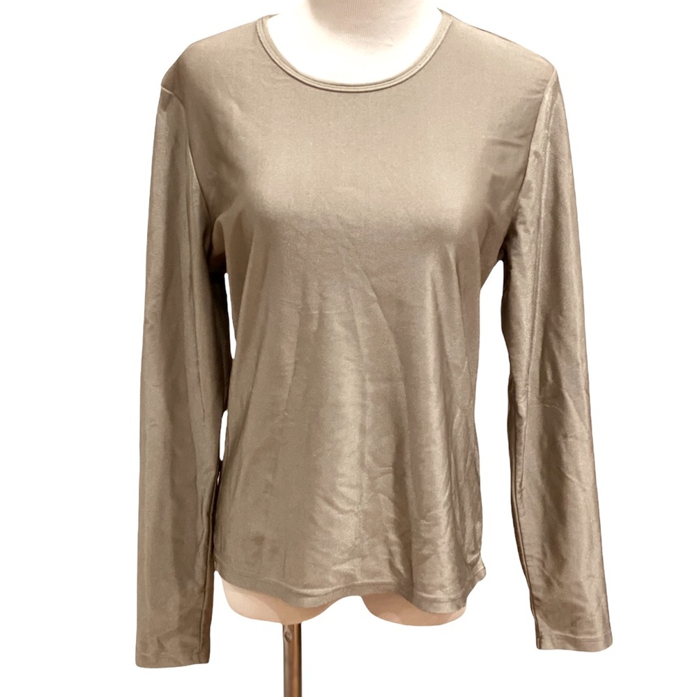 Retro Y2K Limited Express Gold Tan Shimmer Metallic Long Sleeve Shirt L Party